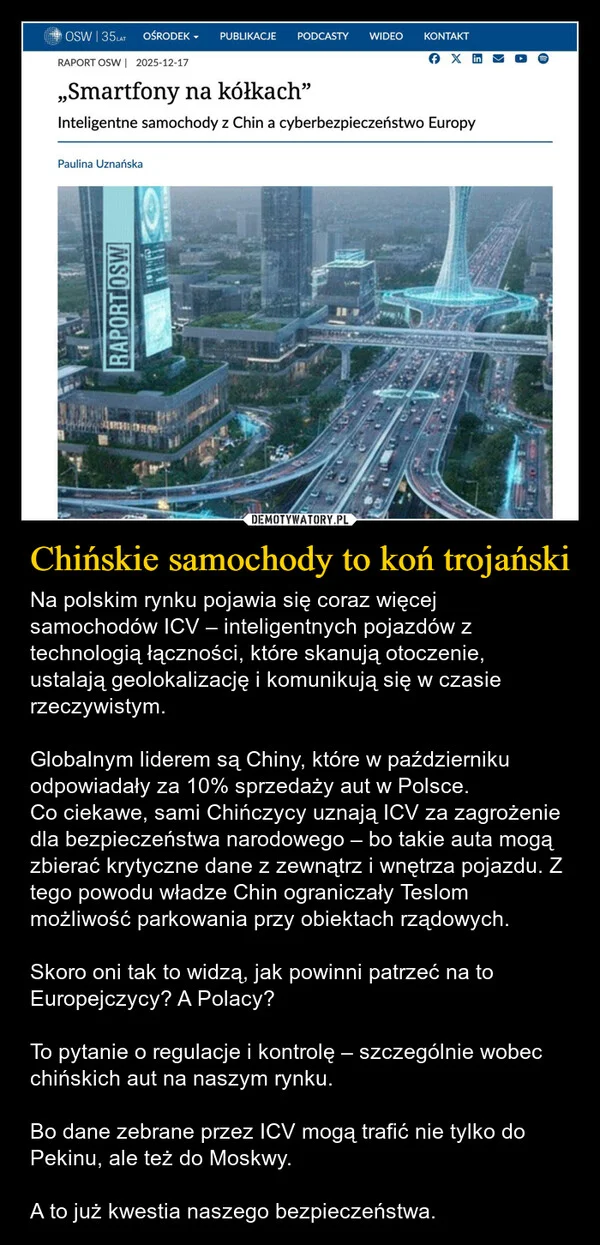 
    Chińskie samochody to koń trojański