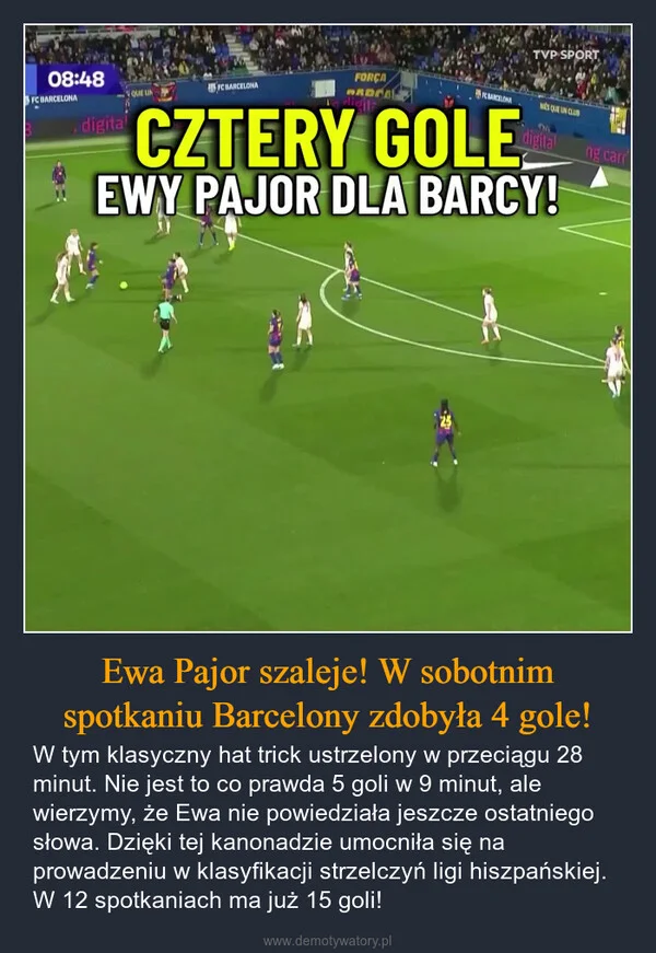 
    Ewa Pajor szaleje! W sobotnim spotkaniu Barcelony zdobyła 4 gole!