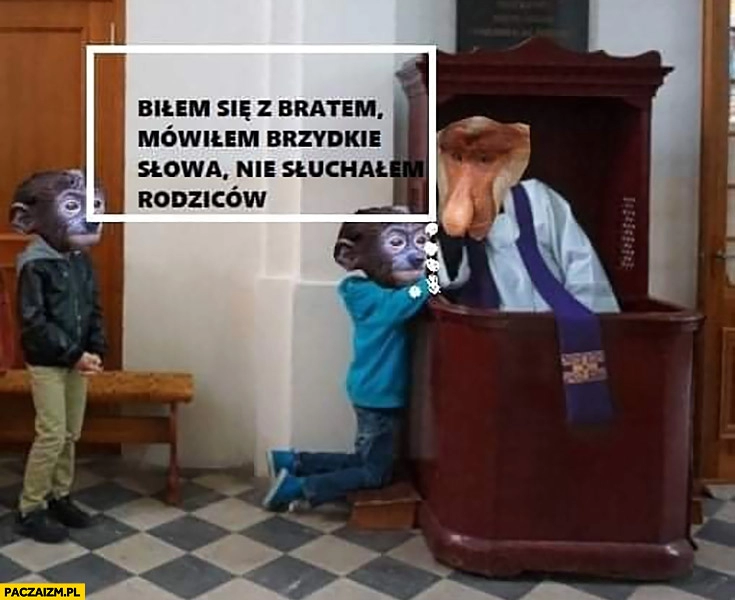 
    Pioter u spowiedzi: biłem się z bratem, mówiłem brzydkie słowa, nie słuchałem rodziców typowy Polak nosacz małpa