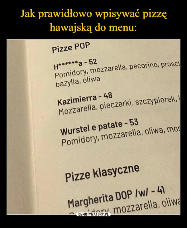 
    Jak prawidłowo wpisywać pizzę hawajską do menu:
