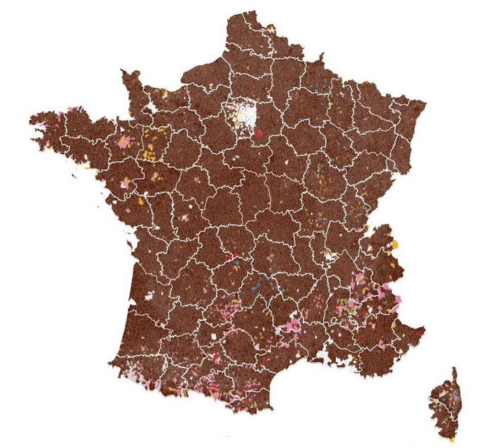 
    This is a map of the E.U. election results in France tonight. The brown is for the 