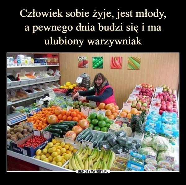 
    Człowiek sobie żyje, jest młody,
a pewnego dnia budzi się i ma ulubiony warzywniak