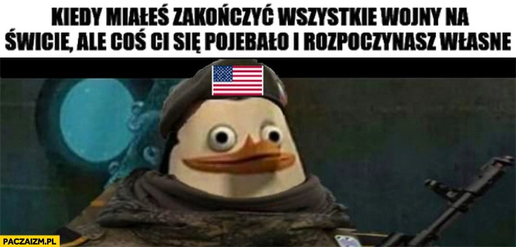 
    USA kiedy miałeś zakończyć wszystkie wojny na świecie ale coś ci się pomyliło i rozpoczynasz własne