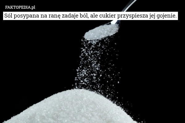 
    Sól posypana na ranę zadaje ból, ale cukier przyspiesza jej gojenie.