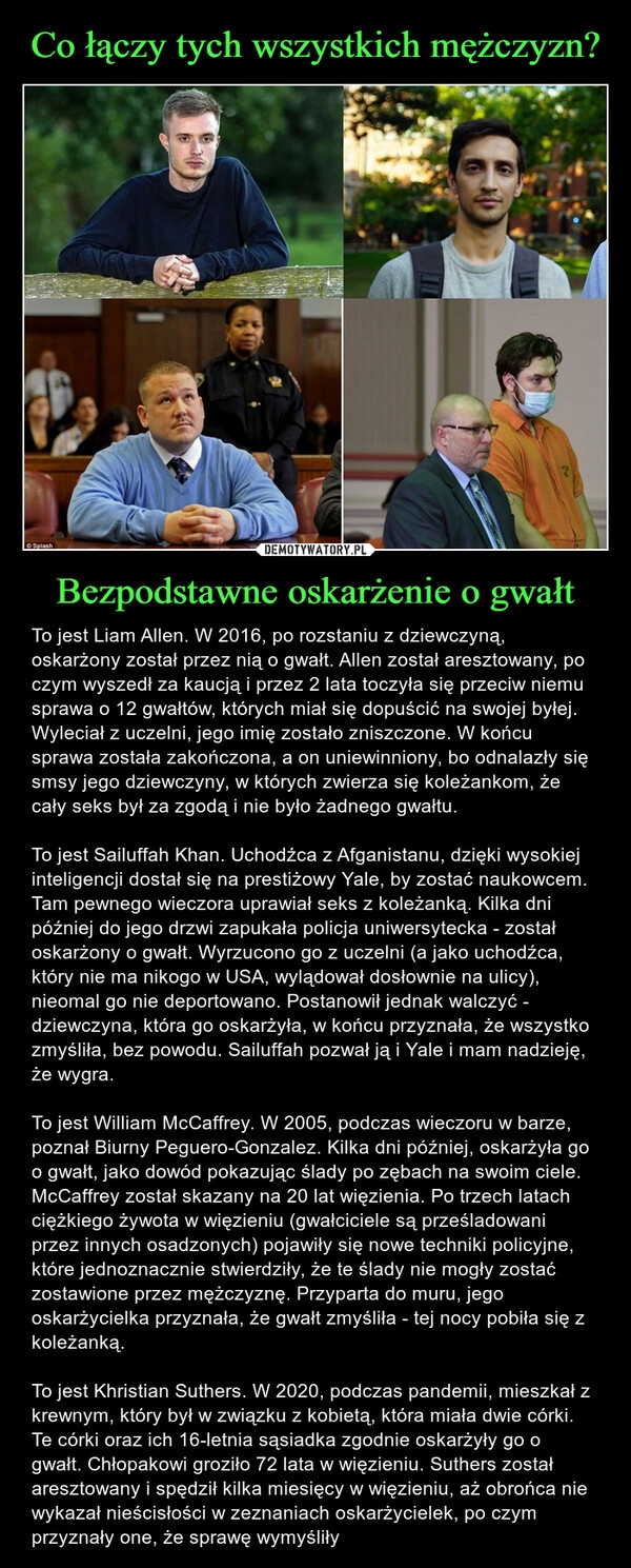 
    Co łączy tych wszystkich mężczyzn? Bezpodstawne oskarżenie o gwałt