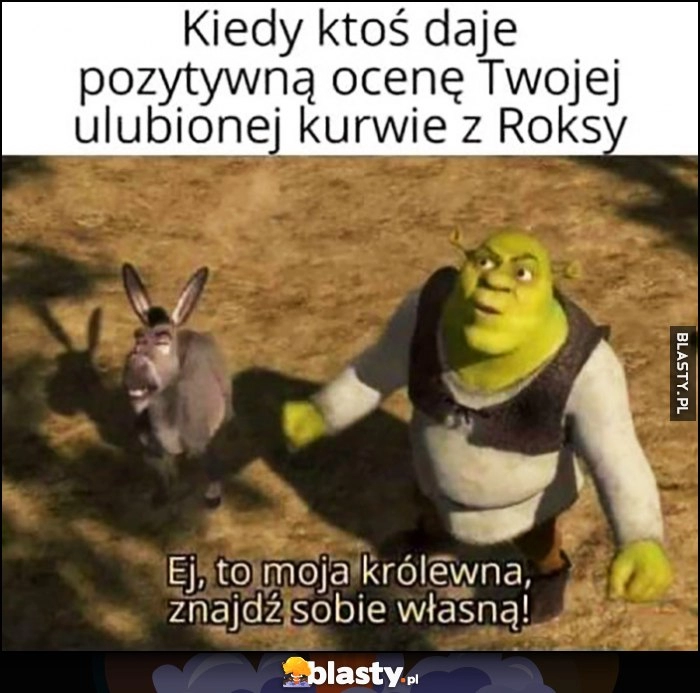 
    Kiedy ktoś daje pozytywną ocenę Twojej ulubionej lasce z Roksy. Shrek: ej to moja królewna, znajdź sobie własną