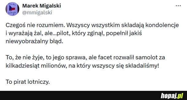 
    Burza po wpisie Migalskiego o katastrofie F-16