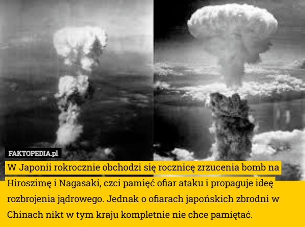 
    W Japonii rokrocznie obchodzi się rocznicę zrzucenia bomb na Hiroszimę i