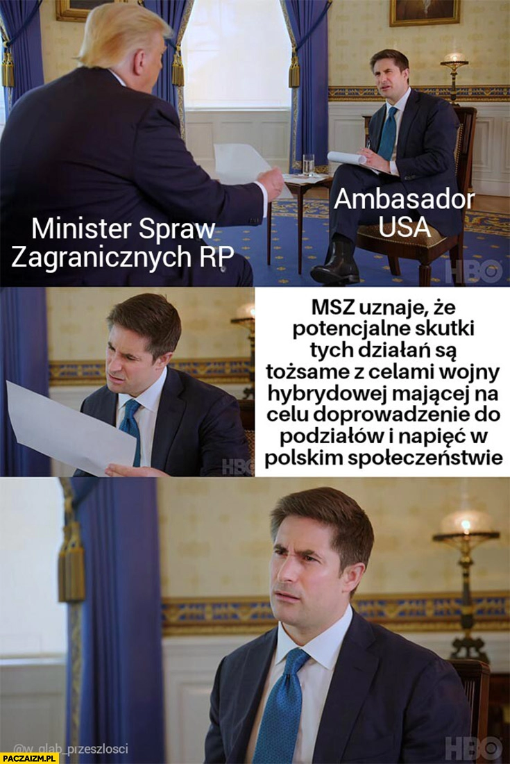 
    Minister spraw zagranicznych RP daje ambasadorowi USA pismo o wojnie hybrydowej Donald Trump