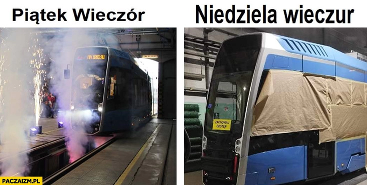 
    Tramwaj Pesa piątek wieczór vs niedziela wieczór rozbity uszkodzony Wrocław