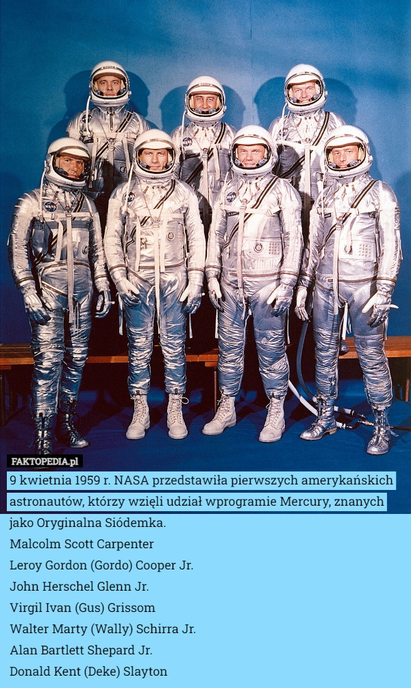 
    9 kwietnia 1959 r. NASA przedstawiła pierwszych amerykańskich astronautów,