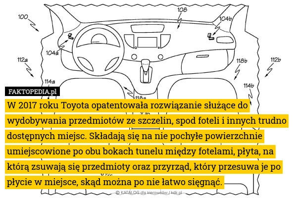 
    W 2017 roku Toyota opatentowała rozwiązanie służące do wydobywania przedmiotów