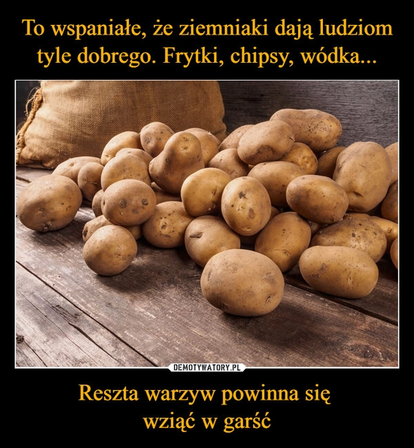 
    To wspaniałe, że ziemniaki dają ludziom tyle dobrego. Frytki, chipsy, wódka... Reszta warzyw powinna się 
wziąć w garść