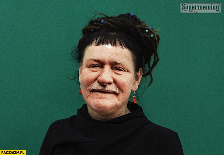 
    Olga Tokarczuk z twarzą Lecha Wałęsy przeróbka podmiana twarzy face swap