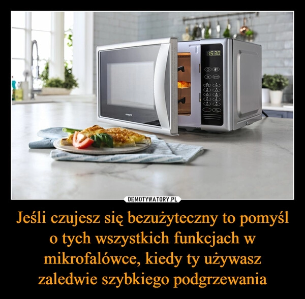 
    Jeśli czujesz się bezużyteczny to pomyśl o tych wszystkich funkcjach w mikrofalówce, kiedy ty używasz zaledwie szybkiego podgrzewania