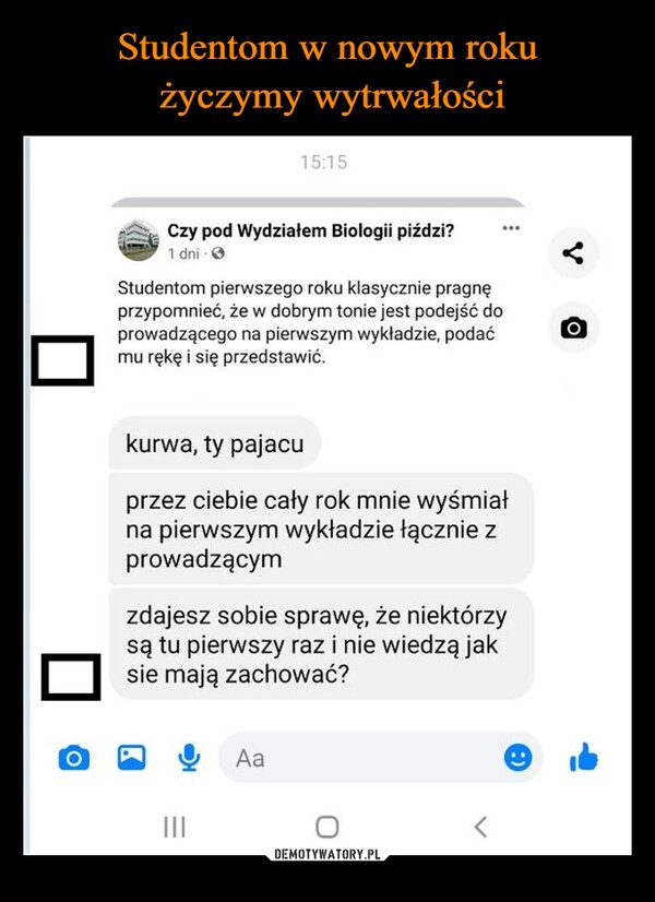 
    Studentom w nowym roku
 życzymy wytrwałości