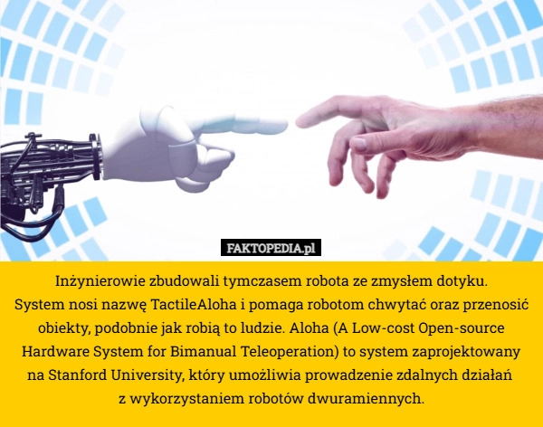 
    Inżynierowie zbudowali tymczasem robota ze zmysłem dotyku.
 System nosi