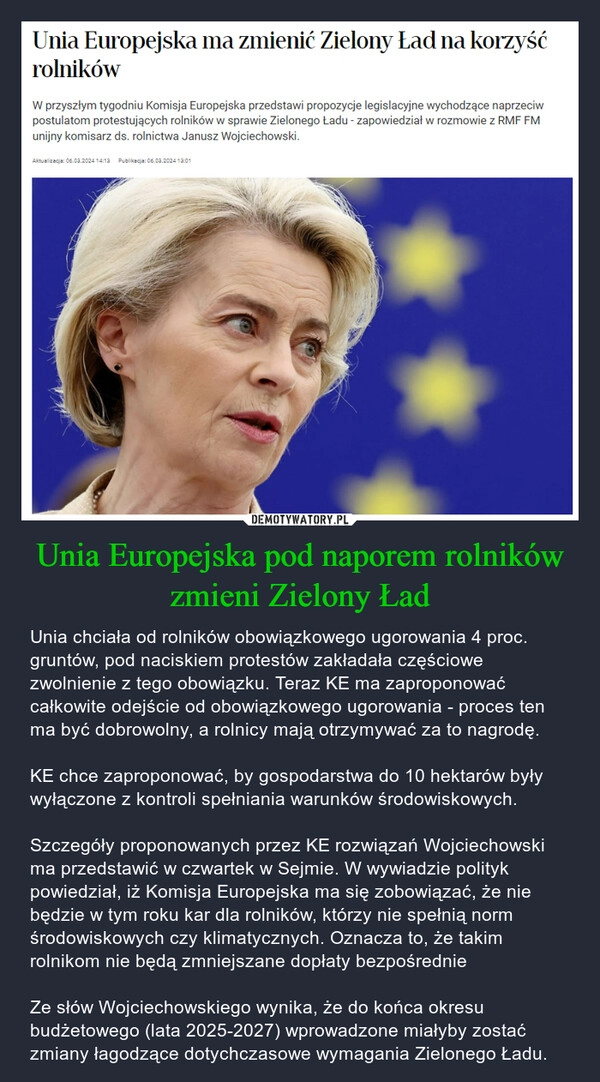 
    Unia Europejska pod naporem rolników zmieni Zielony Ład