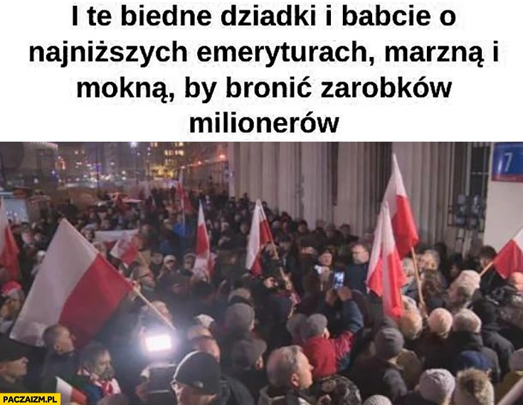 
    Biedne dziadki i babcie o najniższych emeryturach marzną i mokną by bronic zarobków milionerów protest w obronie TVP TVPiS Telewizji Polskiej