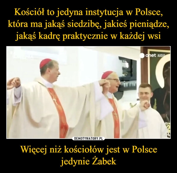 
    Kościół to jedyna instytucja w Polsce, która ma jakąś siedzibę, jakieś pieniądze, jakąś kadrę praktycznie w każdej wsi Więcej niż kościołów jest w Polsce jedynie Żabek