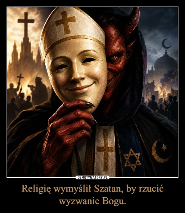 
    Religię wymyślił Szatan, by rzucić wyzwanie Bogu.