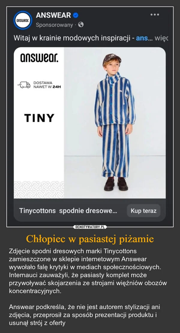 
    Chłopiec w pasiastej piżamie