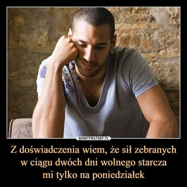 
    Z doświadczenia wiem, że sił zebranych w ciągu dwóch dni wolnego starcza mi tylko na poniedziałek