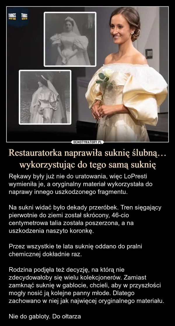 Restauratorka naprawiła suknię ślubną… wykorzystując do tego samą suknię