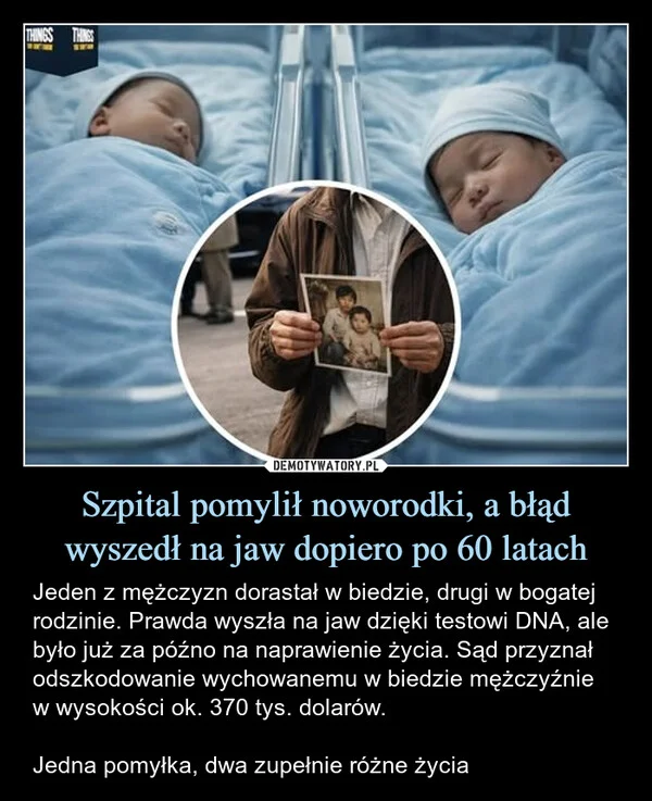 
    Szpital pomylił noworodki, a błąd wyszedł na jaw dopiero po 60 latach