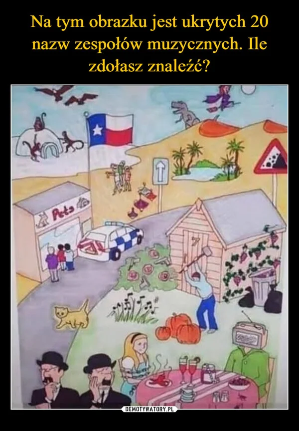 
    Na tym obrazku jest ukrytych 20 nazw zespołów muzycznych. Ile zdołasz znaleźć?