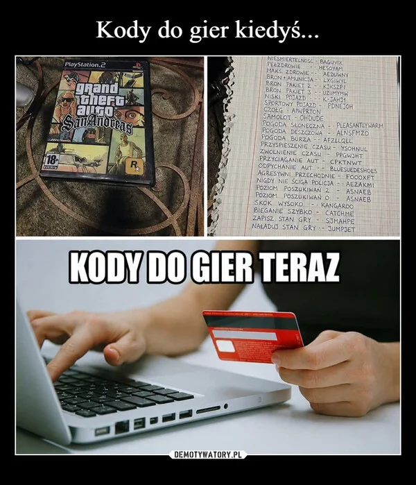 
    Kody do gier kiedyś...