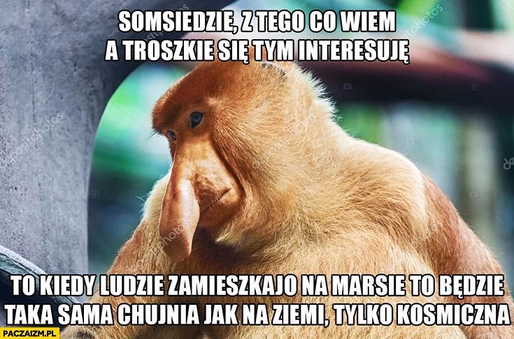 
    Sąsiedzie z tego co wiem kiedy ludzie zamieszkają na Marsie będzie taka sama kijnia tylko kosmiczna typowy Polak nosacz małpa