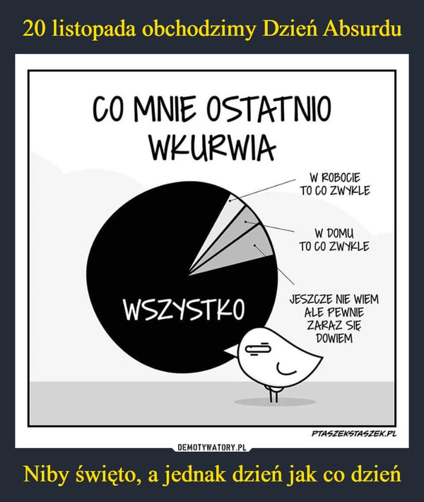 
    20 listopada obchodzimy Dzień Absurdu Niby święto, a jednak dzień jak co dzień