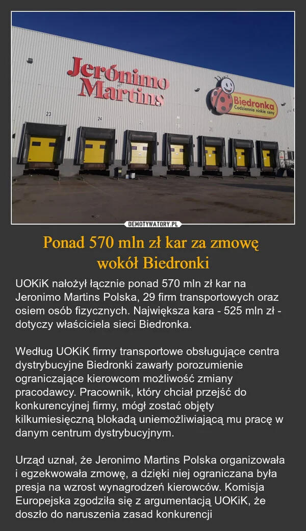 
    Ponad 570 mln zł kar za zmowę wokół Biedronki