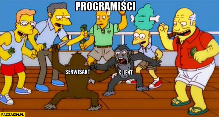 
    Programiści oglądający walkę serwisant vs klient The Simpsons