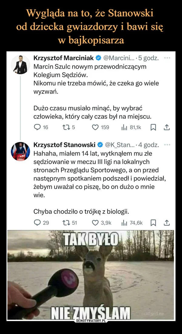 
    Wygląda na to, że Stanowski od dziecka gwiazdorzy i bawi się w bajkopisarza