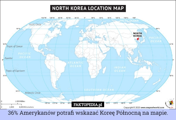 
    36% Amerykanów potrafi wskazać Koreę Północną na mapie.