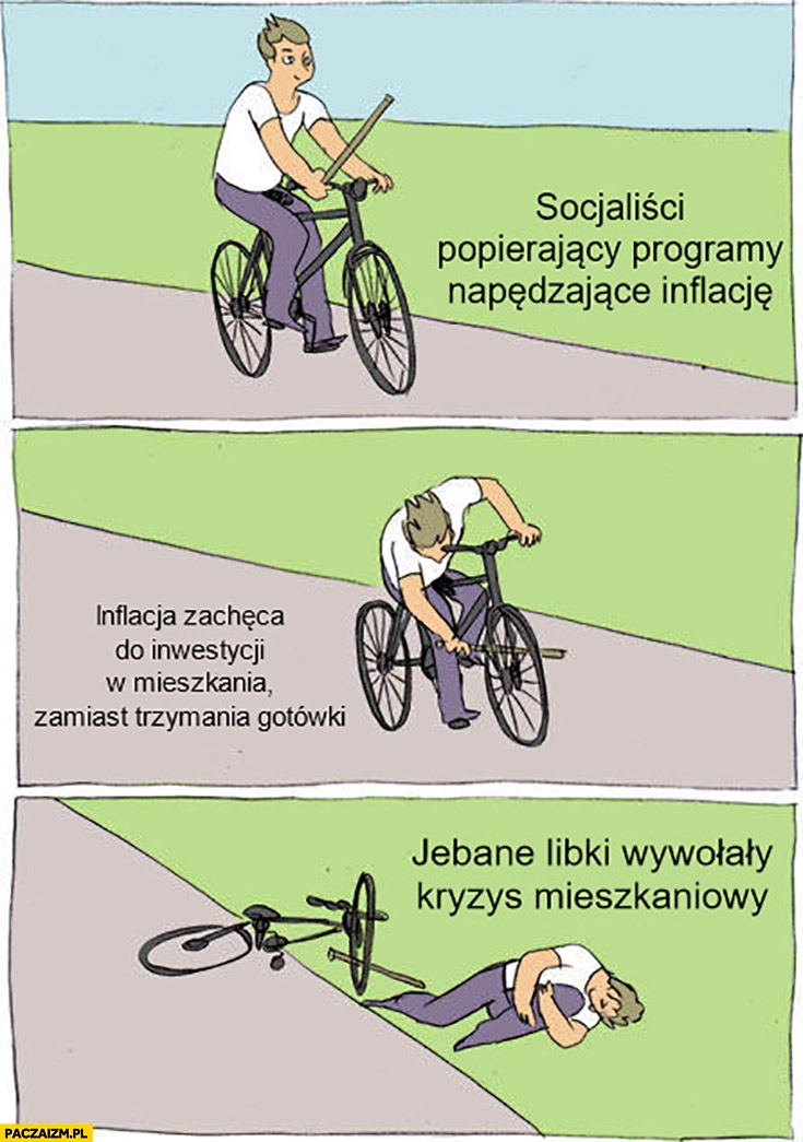 
    Socjaliści popierający programy napędzające inflację, ta zachęca do inwestycji w mieszkania, libki wywołały kryzys mieszkaniowy jedzie na rowerze