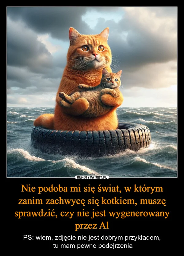 
    Nie podoba mi się świat, w którym zanim zachwycę się kotkiem, muszę sprawdzić, czy nie jest wygenerowany przez Al
