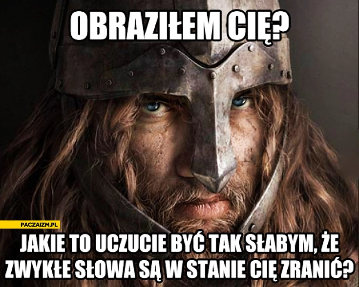 
    Obraziłem Cię? Jakie to uczucie być tak słabym że zwykłe słowa są w stanie Cię zranić?