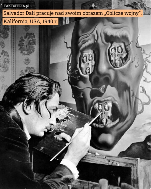 
    Salvador Dali pracuje nad swoim obrazem „Oblicze wojny”. Kalifornia, USA,