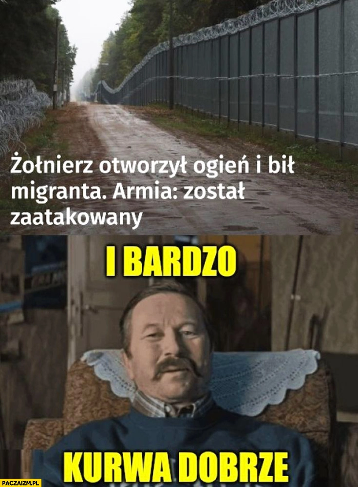 
    Żołnierz otworzył ogień i bił migranta i bardzo kurna dobrze
