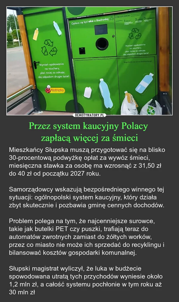 Przez system kaucyjny Polacy zapłacą więcej za śmieci