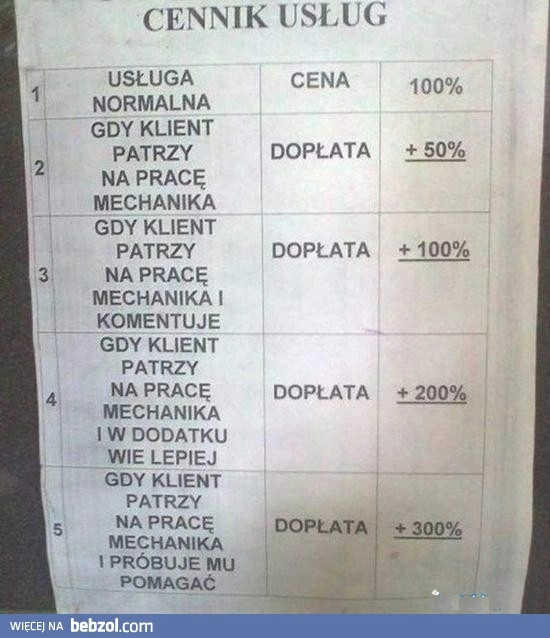 
    Cennik u mechanika