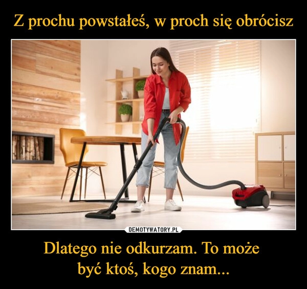 
    Z prochu powstałeś, w proch się obrócisz Dlatego nie odkurzam. To może 
być ktoś, kogo znam...