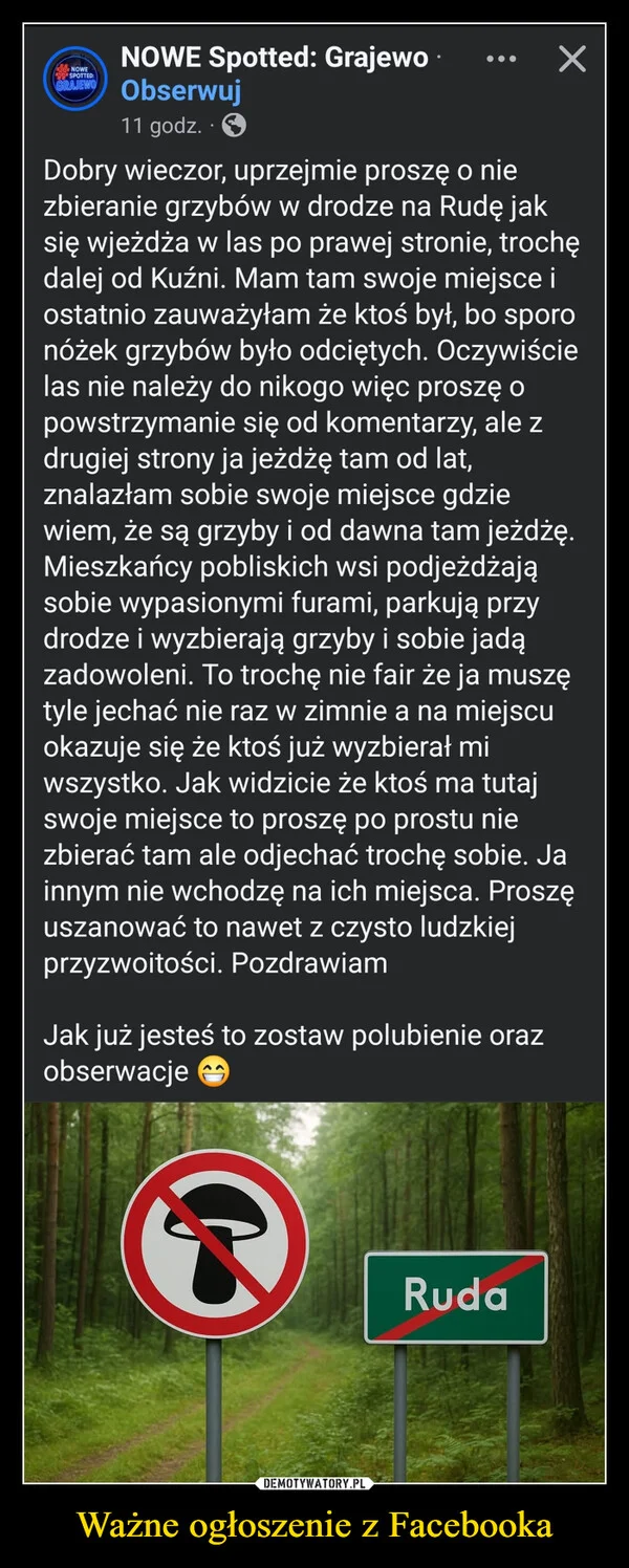 
    Ważne ogłoszenie z Facebooka