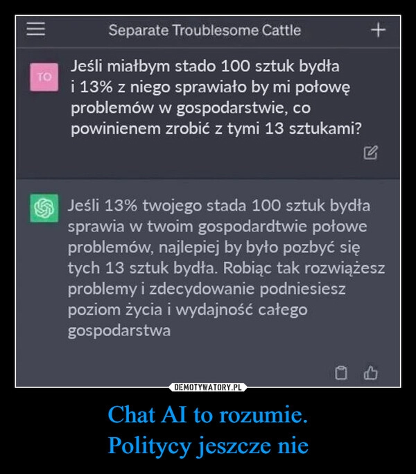 
    Chat AI to rozumie.
Politycy jeszcze nie