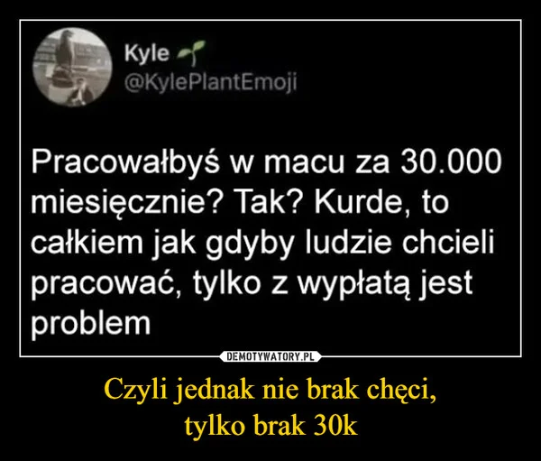 Czyli jednak nie brak chęci, tylko brak 30k
