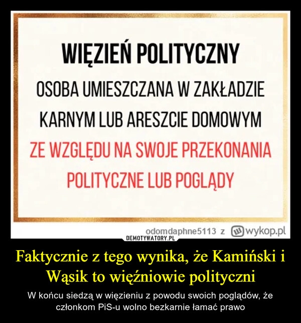 
    Faktycznie z tego wynika, że Kamiński i Wąsik to więźniowie polityczni