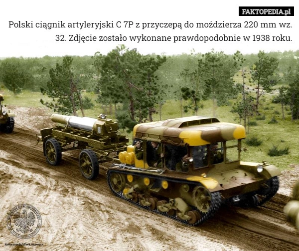 
    Polski ciągnik artyleryjski C 7P z przyczepą do moździerza 220 mm wz. 32.